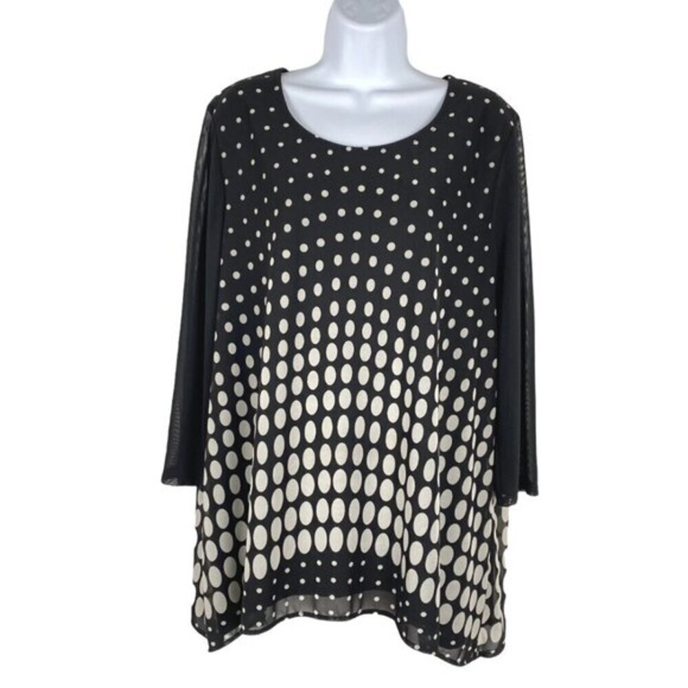 Chico's Travelers Top Polka Dot‎ Multicolored Mesh Women's Size 3 Flawed